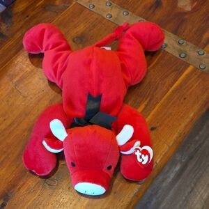 Ty Pillow Pal RED The Plush Bull With White Horns 14" Long Retired 1997 Has Tag